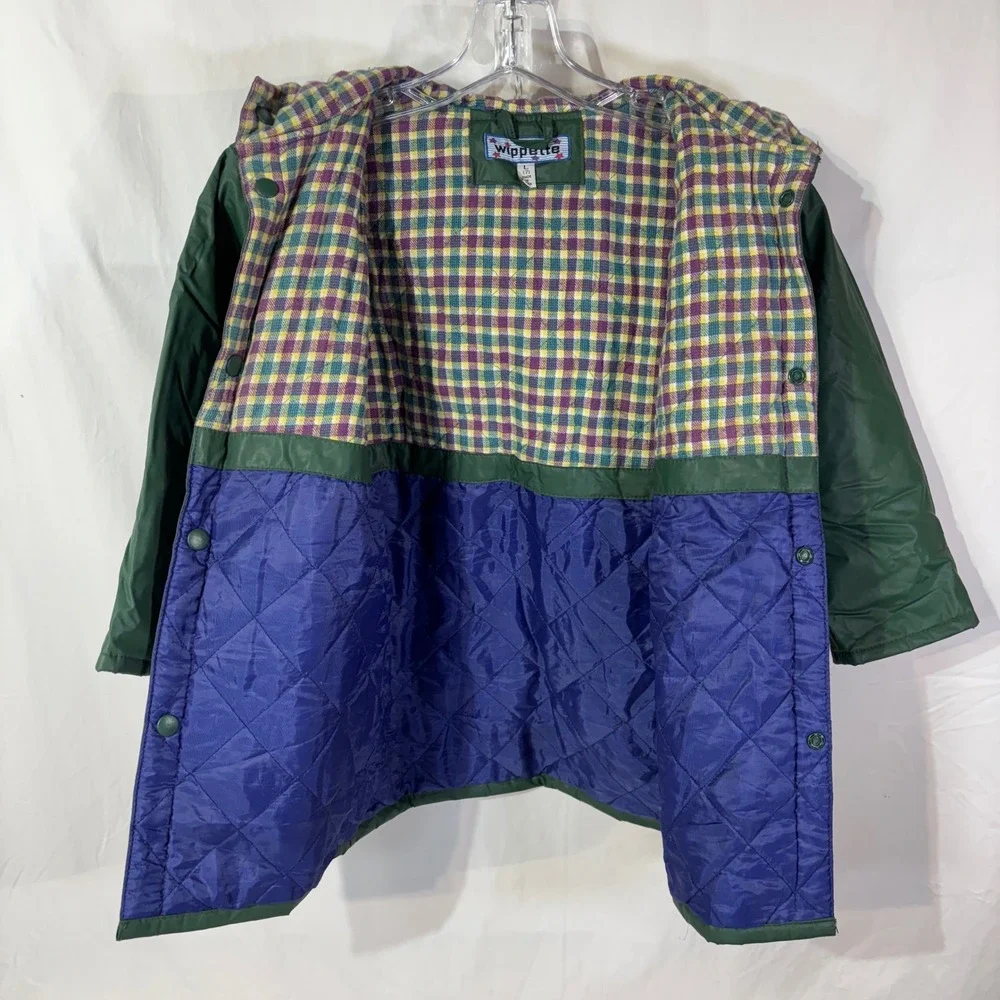 Vintage Wippette Vinyl‎ Raincoat Jacket Waterproof Green Flannel Plaid Lined